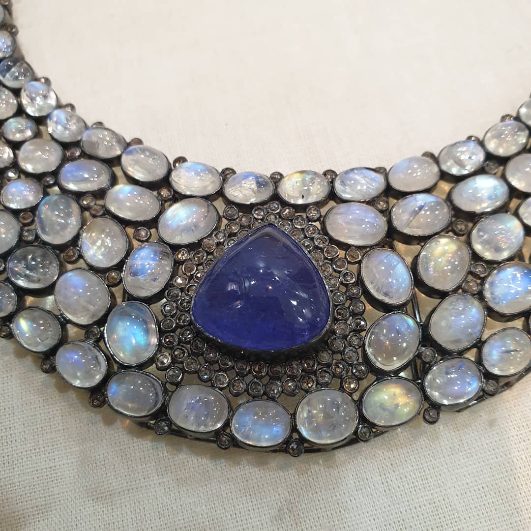 Natural Moonstone/ Tanzanite/ Diamond Necklace - The LabradoriteKing