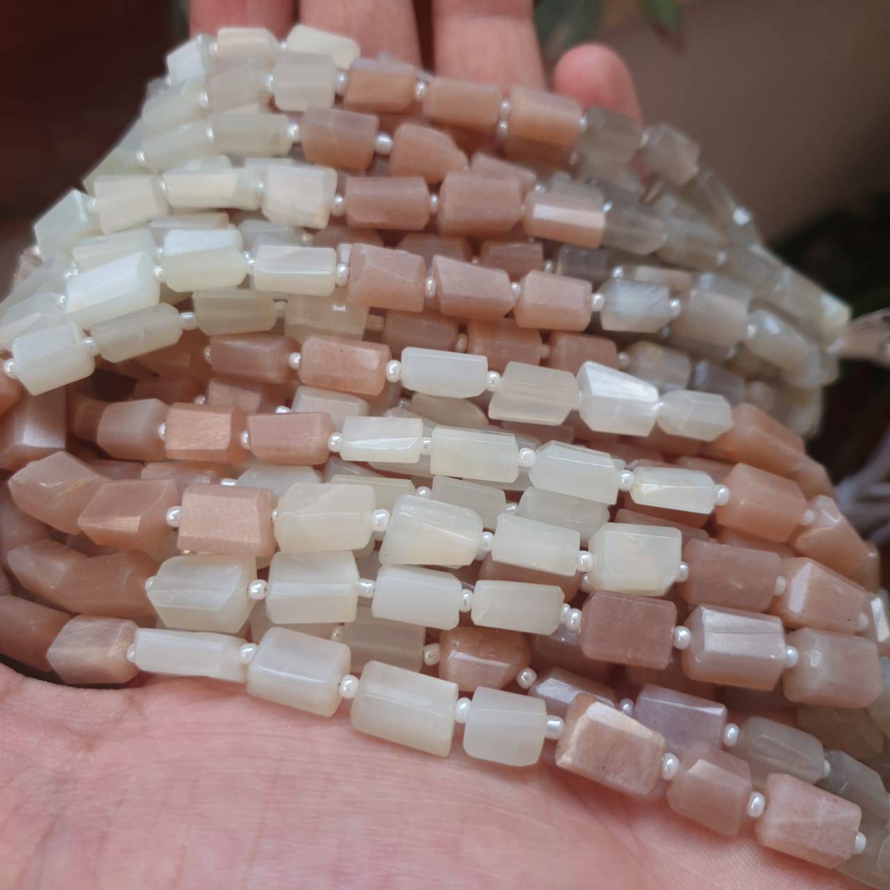 Natural Multicolor Moonstone Beads Rectangular faceted | 14" Inches | Good Quality - The LabradoriteKing