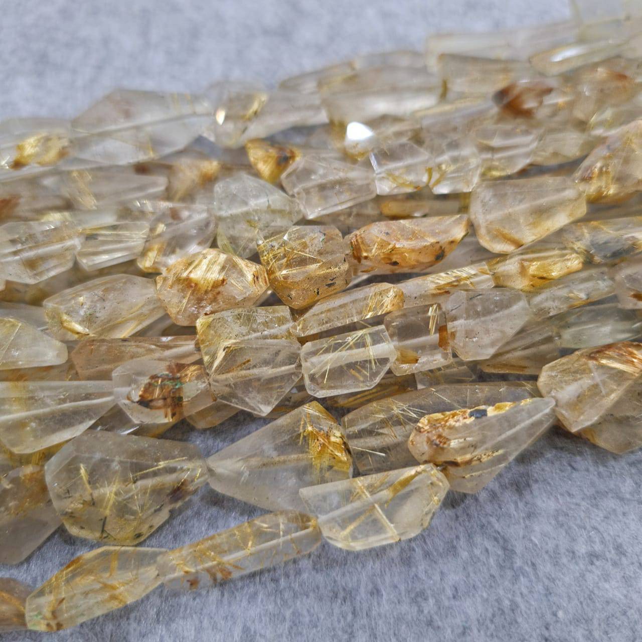 Natural Rutile Beads | 9" Inches | 12mm-18mm Faceted - The LabradoriteKing