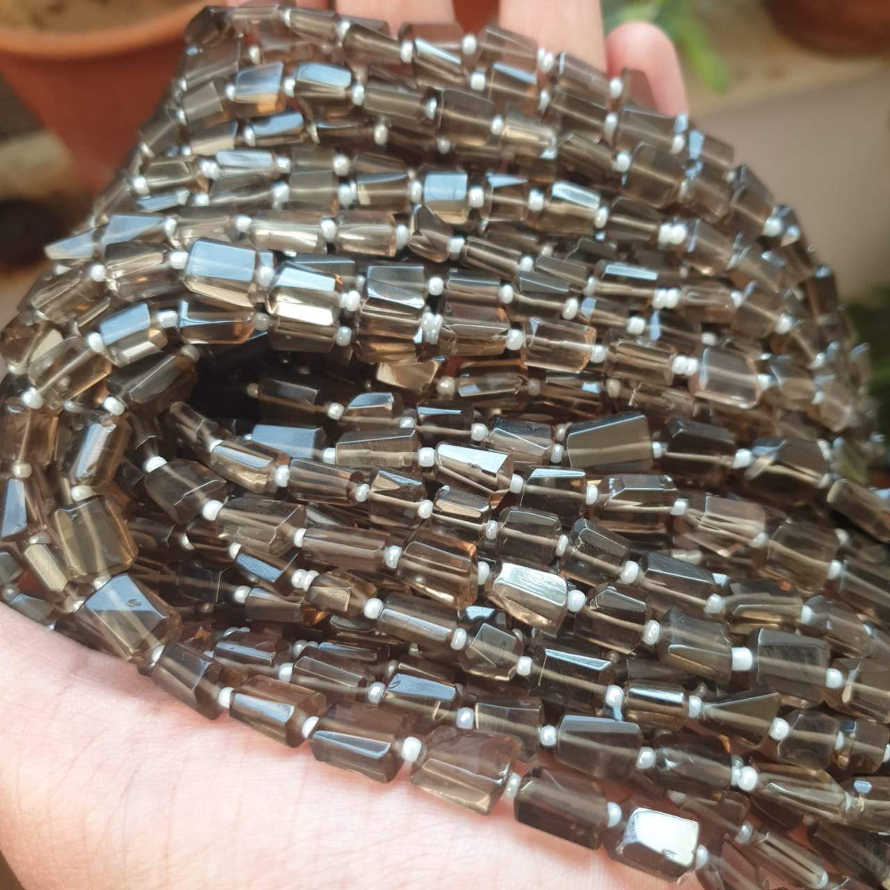 Natural Smoky Quartz Beads Rectangular faceted | 14" Inches | Good Quality - The LabradoriteKing