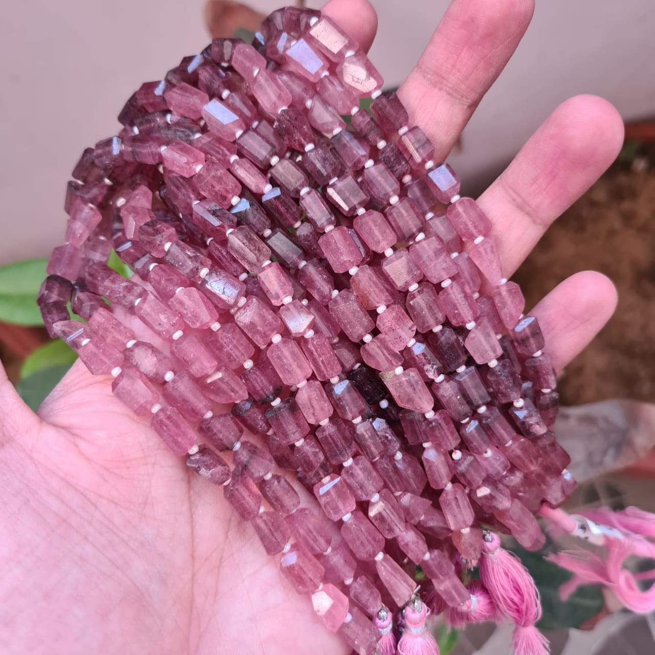 Natural Strawberry Quartz Beads | Rectangular faceted | 14" Inches | Superior Quality - The LabradoriteKing