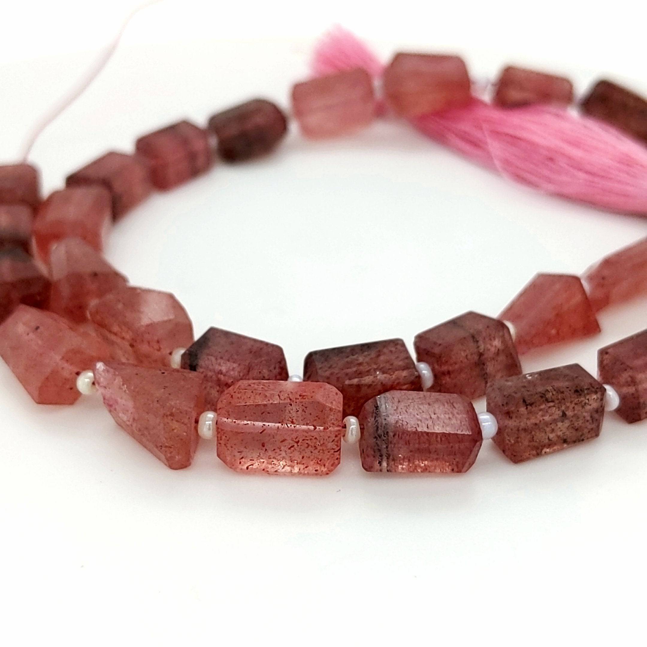 Natural Strawberry Quartz Beads | Rectangular faceted | 14" Inches | Superior Quality - The LabradoriteKing