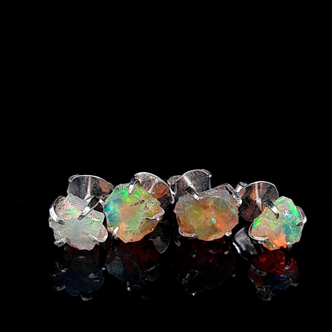 Opal Raw Studs set on Precious 925 Sterling Silver - The LabradoriteKing