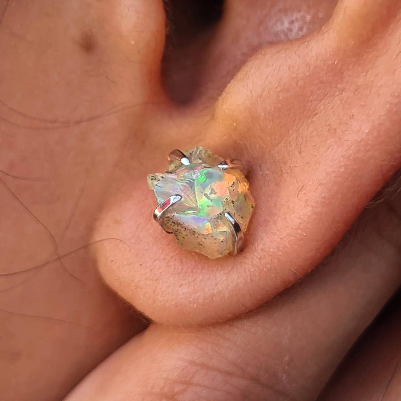 Opal Raw Studs set on Precious 925 Sterling Silver - The LabradoriteKing