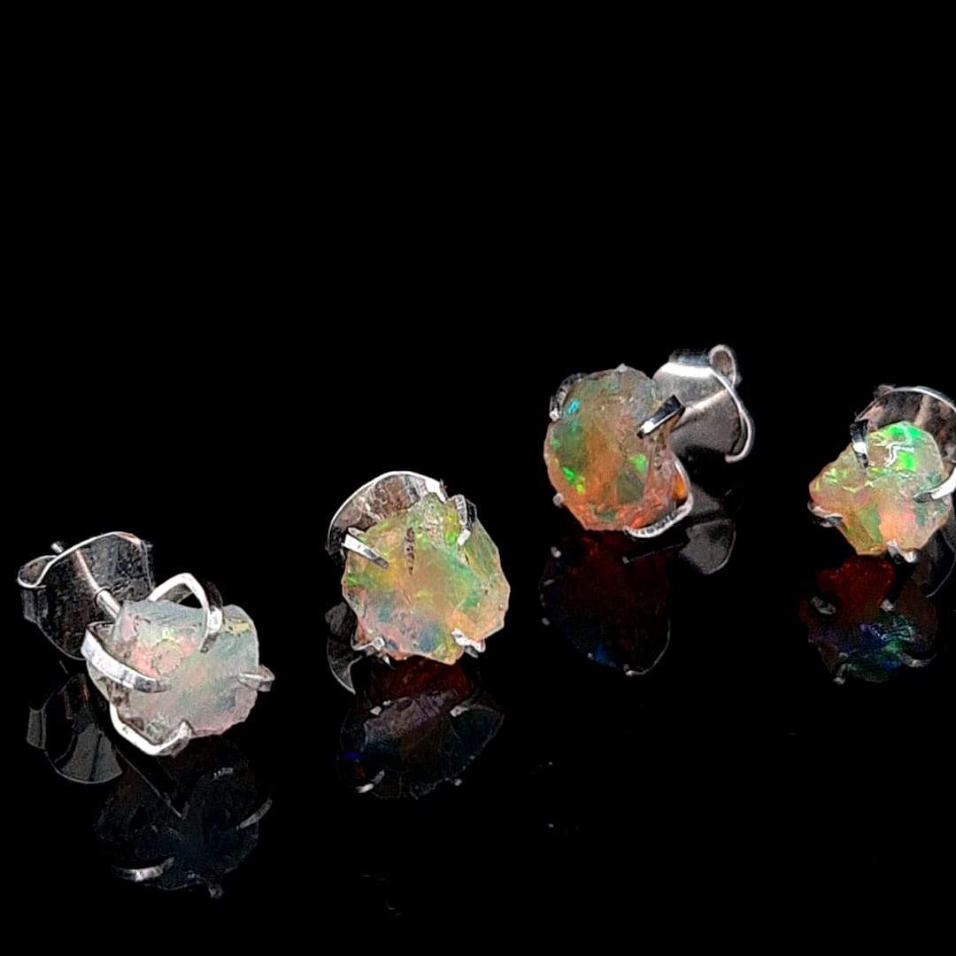 Opal Raw Studs set on Precious 925 Sterling Silver - The LabradoriteKing