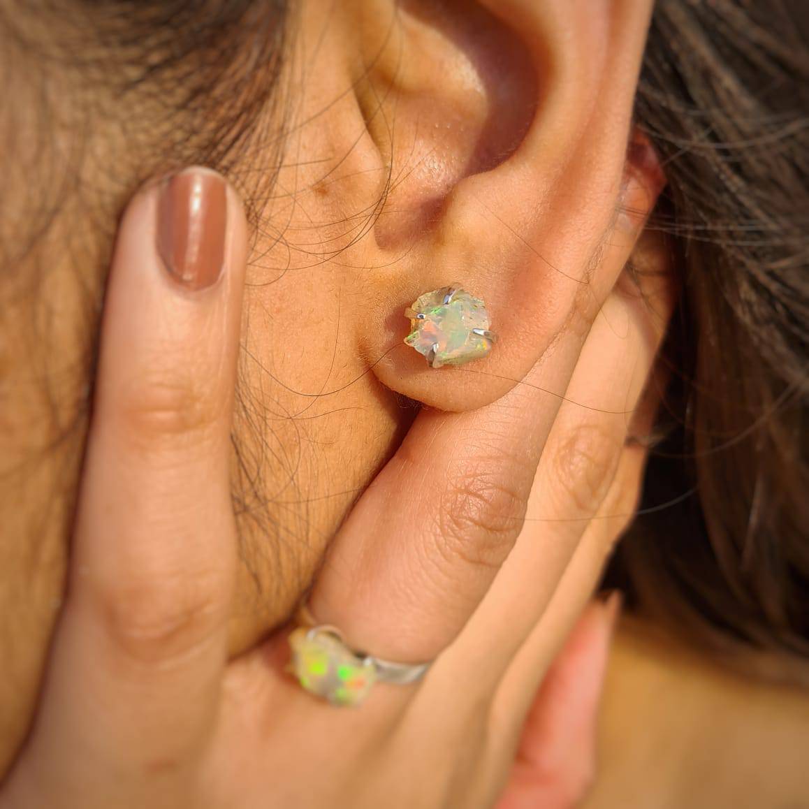 Opal Raw Studs set on Precious 925 Sterling Silver - The LabradoriteKing