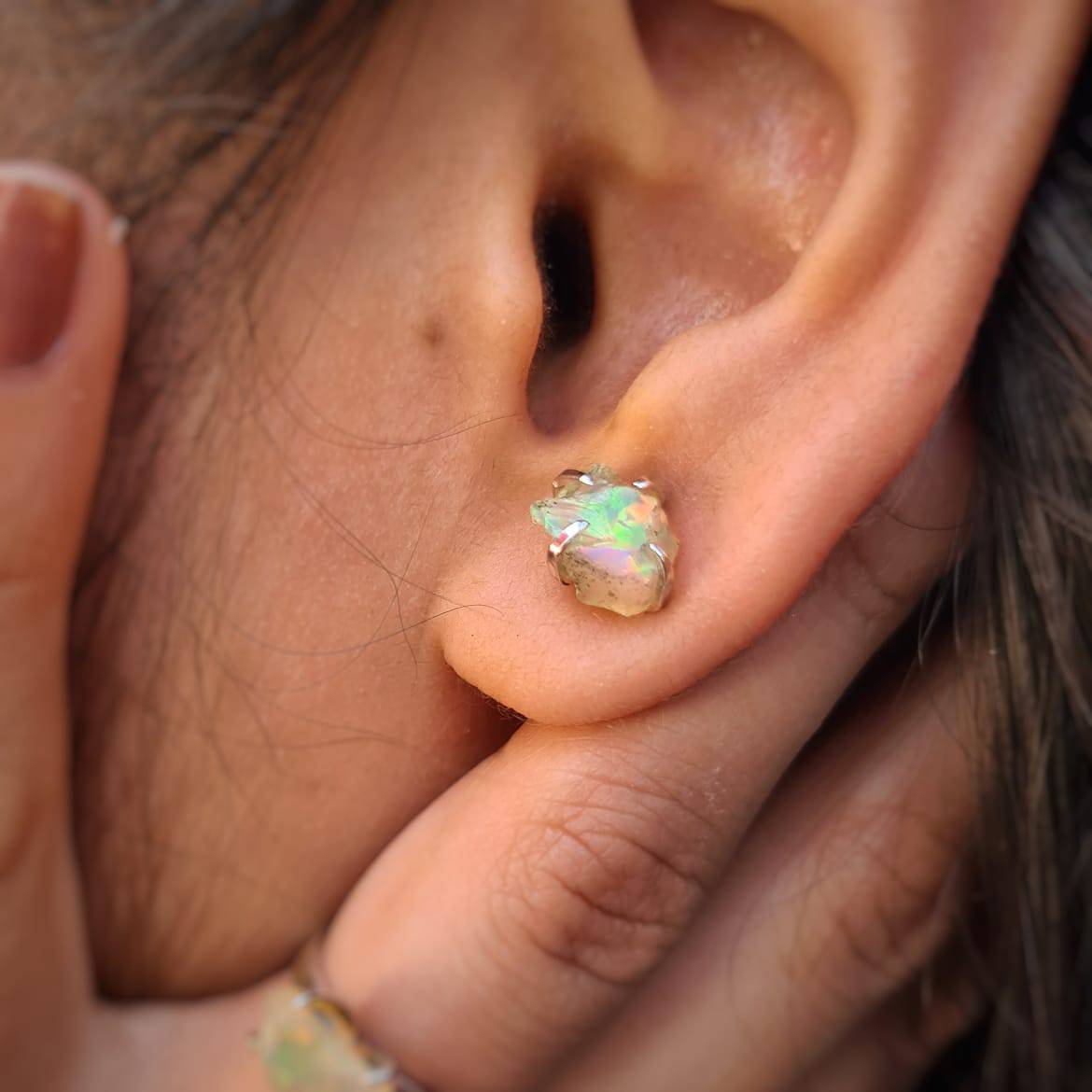 Opal Raw Studs set on Precious 925 Sterling Silver - The LabradoriteKing