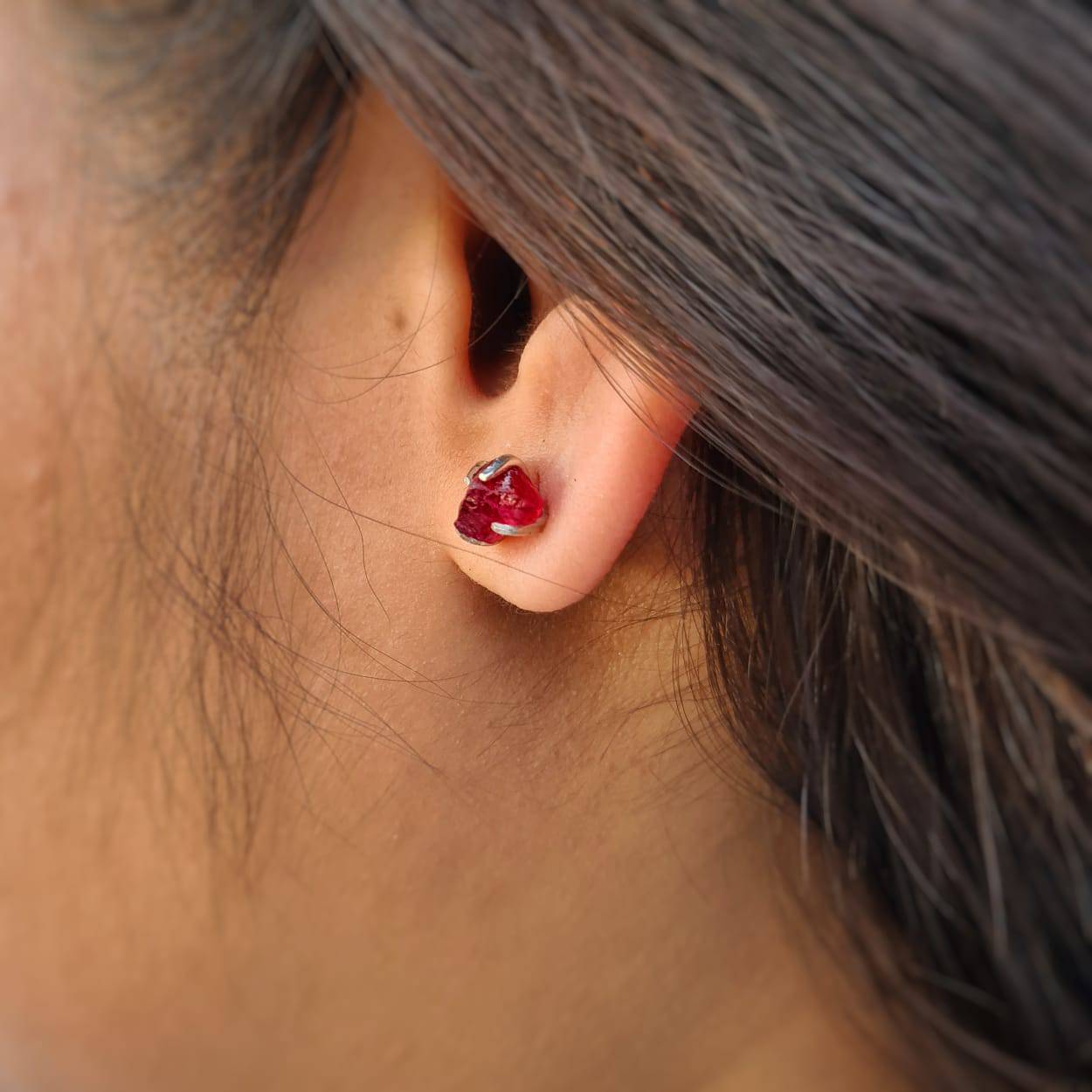 Pink Tourmaline (Rubellite) Raw Studs set on Precious 925 Sterling Silver - The LabradoriteKing