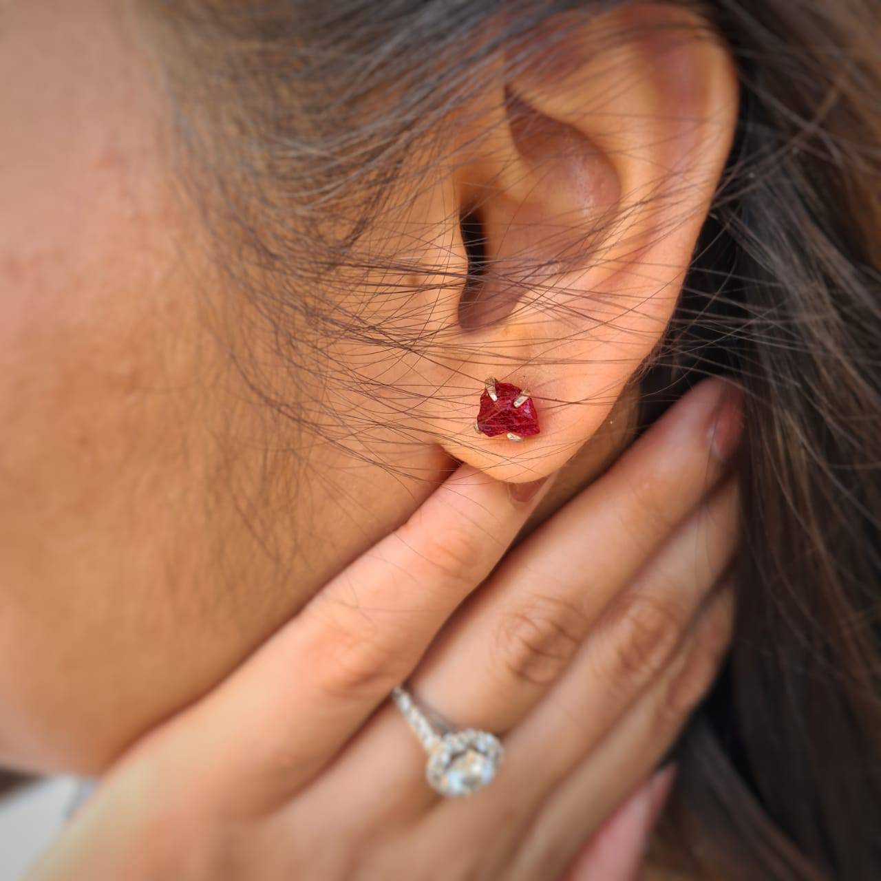 Pink Tourmaline (Rubellite) Raw Studs set on Precious 925 Sterling Silver - The LabradoriteKing