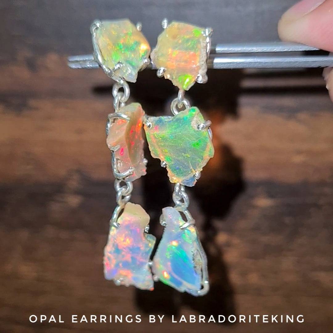 Raw Ethiopian Opal Earrings | Sterling Silver - The LabradoriteKing