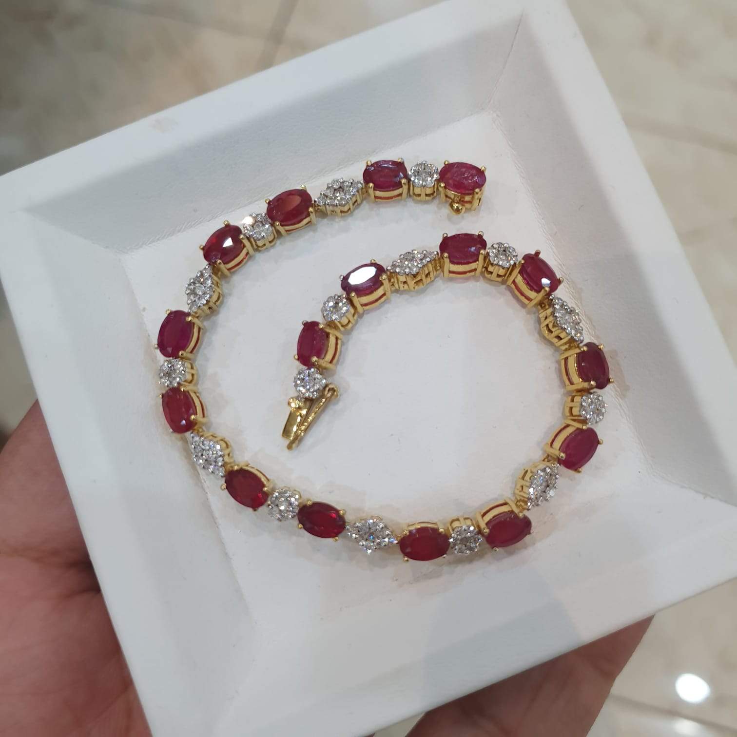 Ruby Bracelet with Diamonds set on 14KT Solid Gold - The LabradoriteKing