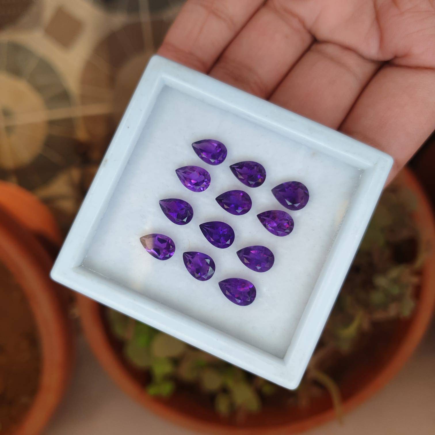 SALE🔥 12 Pcs Natural Amethyst Faceted Gemstones | Pear Shape, Sizes: 8x6mm - The LabradoriteKing