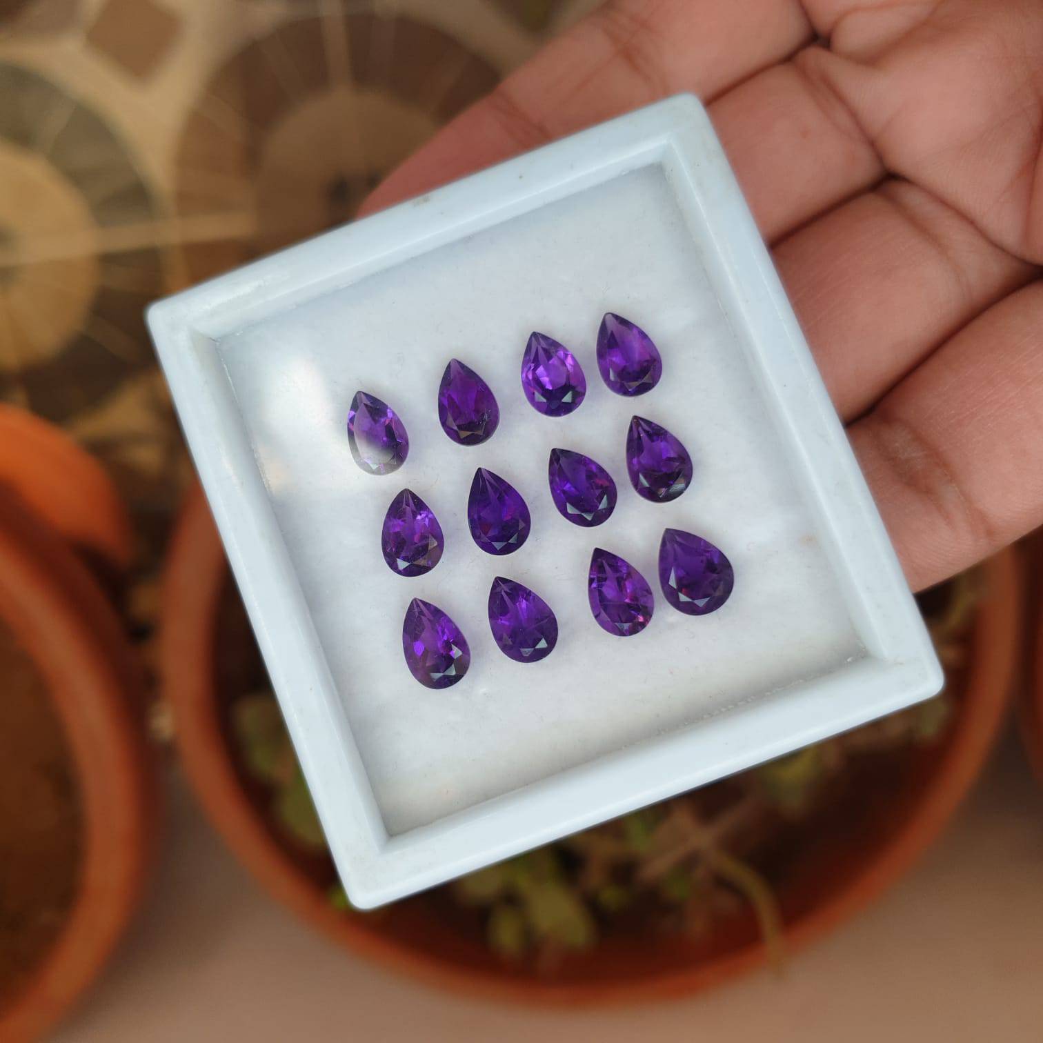 SALE🔥 12 Pcs Natural Amethyst Faceted Gemstones | Pear Shape, Sizes: 8x6mm - The LabradoriteKing