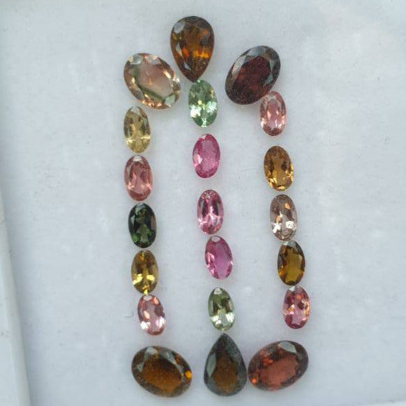 SALE 🔥 21 Pcs Natural Tourmaline Faceted Gemstones | Pear & Oval Shape, Size: 5-7mm - The LabradoriteKing