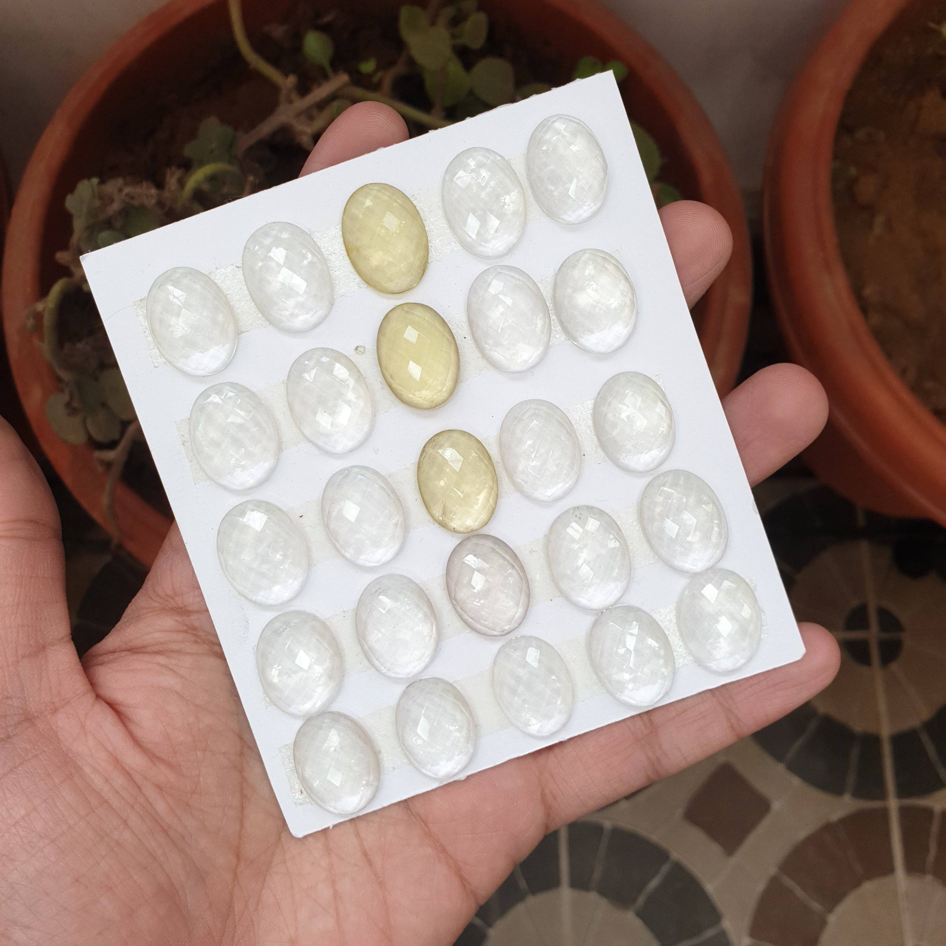 SALE🔥  25 Pcs Natural Lemon Quartz Rosecut Back Flat Gemstones | Oval Shape, Sizes: 20x15mm - The LabradoriteKing