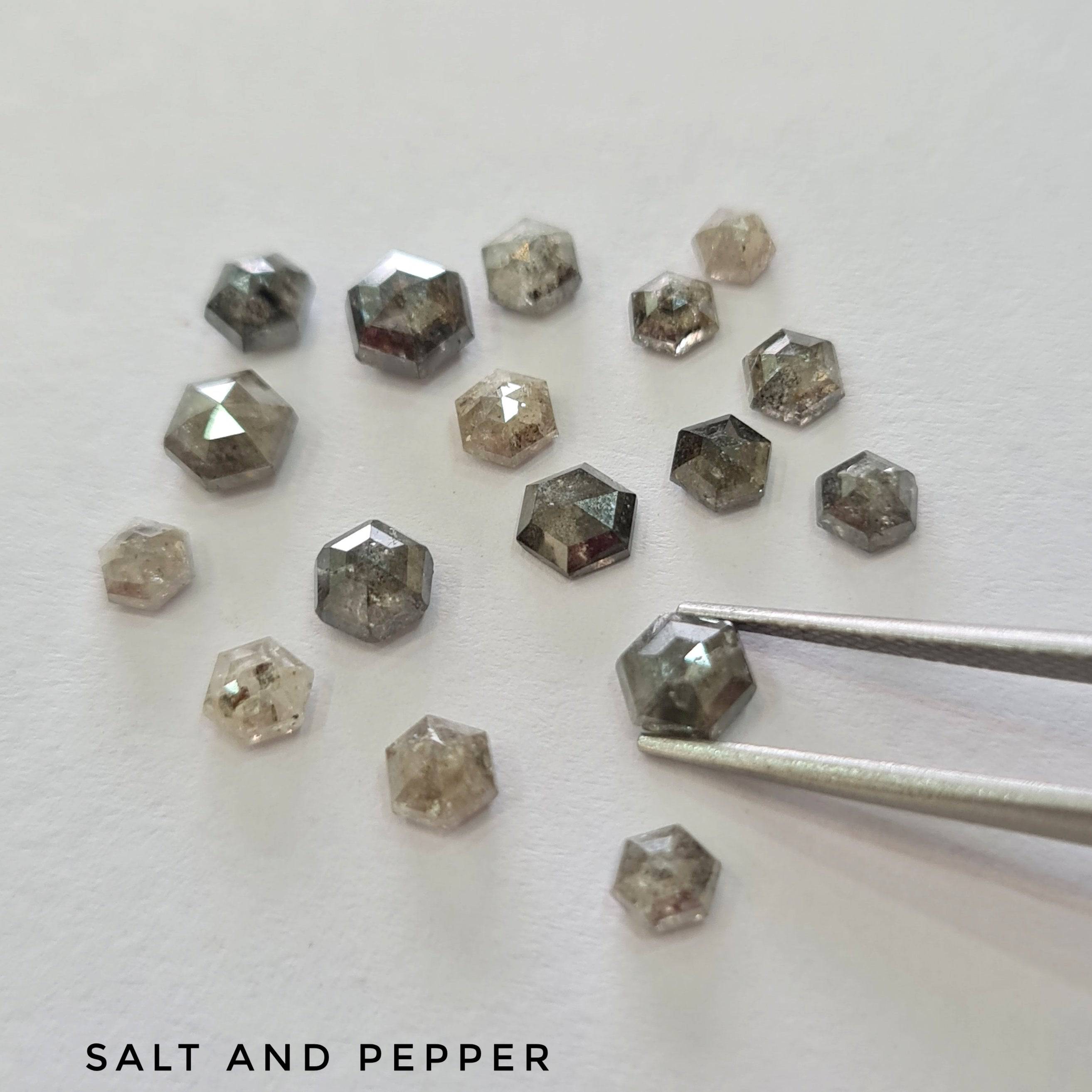Salt and Pepper Hexagon Shape Diamonds | 3-5mm Mix Sizes - The LabradoriteKing