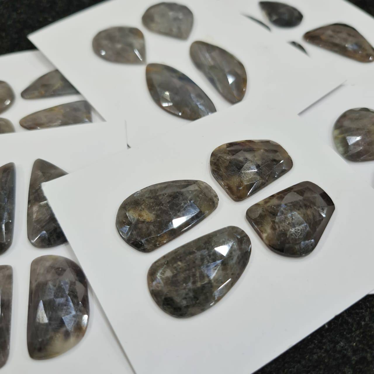 Sapphire Black/Grey Rosecuts Pairs with Flat backs | - The LabradoriteKing